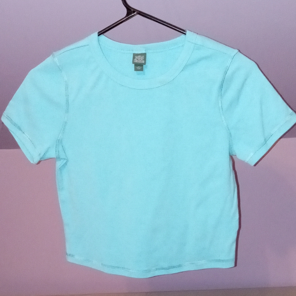 Baby blue crop top scoop neckline